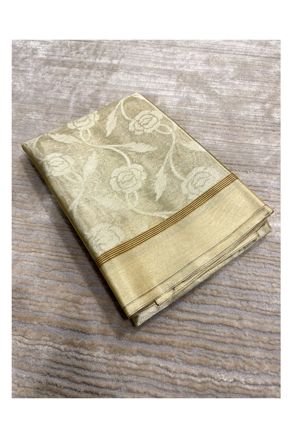 Southloom Tissue Silk Saree with Woven Work on Body and Borders (Golden & Yellow)