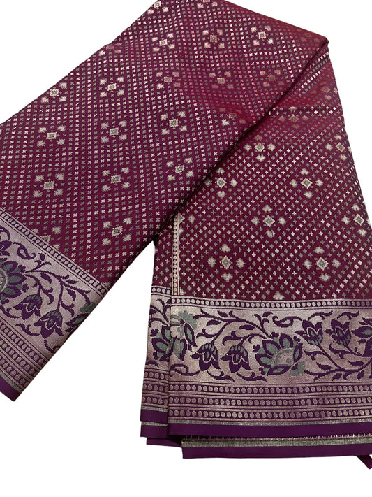 Southloom Pure Banarasi Silk Saree with Woven Work on Body and Borders (Maroon & Violet)
