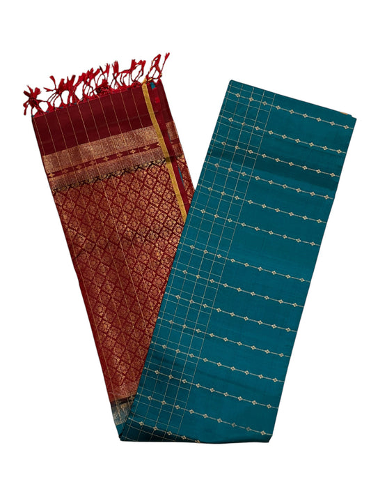 Southloom Pure Handloom Bridal Kanchipuram Silk Saree with Korvai Work (Maroon & Blue)