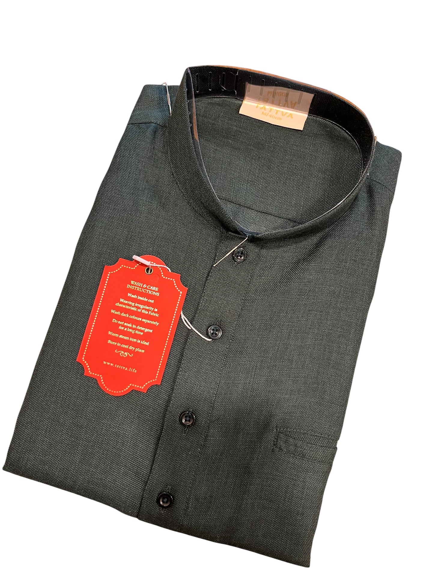 Southloom Green Woven Patterns Semi Silk Short Kurta for Men