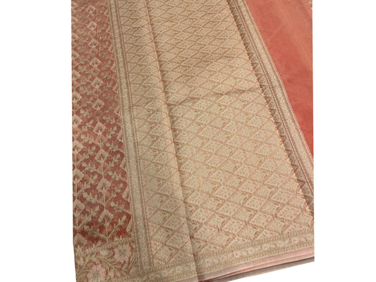 Southloom Cotton Banarasi Silk Saree with Woven Work on Body and Borders (Peach)