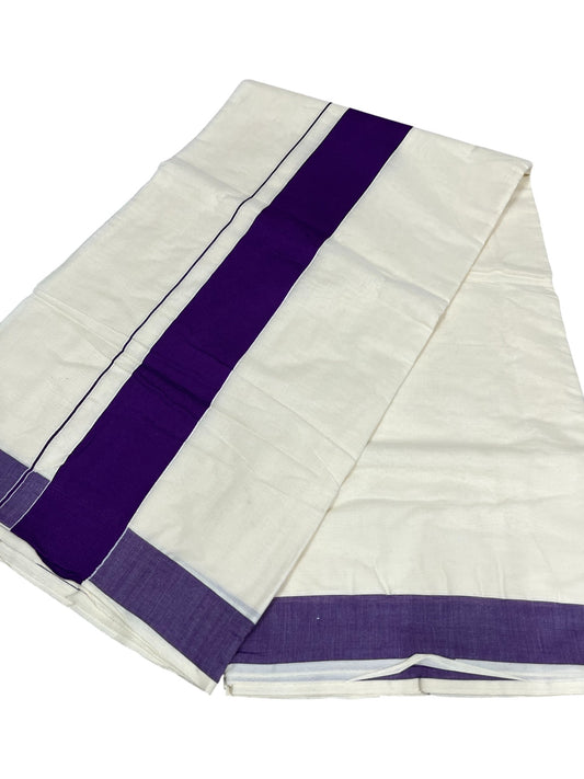 Southloom Kerala Pure Cotton Plain Kasavu Saree with Violet Border