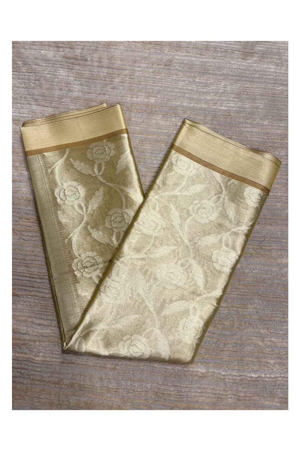 Southloom Tissue Silk Saree with Woven Work on Body and Borders (Golden & Yellow)