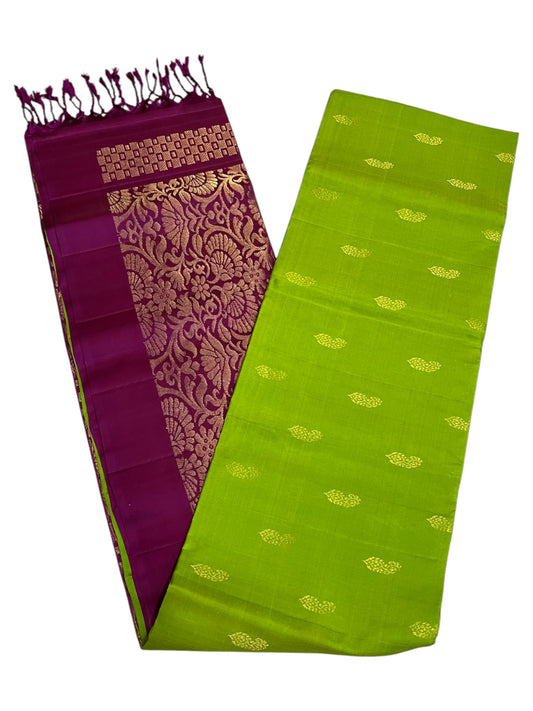 Southloom Pure Handloom Kanchipuram Silk Saree with Butta Work (Purple & Green)