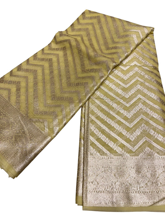 Southloom Cotton Banarasi Silk Saree with Woven Work on Body and Borders (Yellow)
