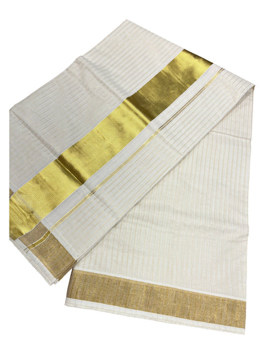 Southloom Kerala Pure Cotton Kasavu Saree With Kasavu Lines Across Body