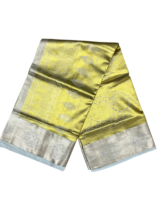 Southloom Kerala Tissue Kasavu Heavy Work Saree with Paisley Floral Woven Design