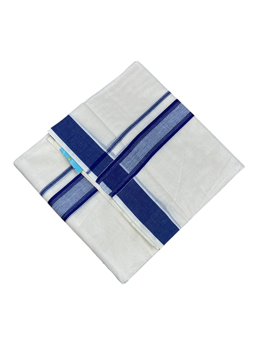 Southloom Kerala Pure Cotton Double Mundu with Blue Border (South Indian Kerala Dhoti)