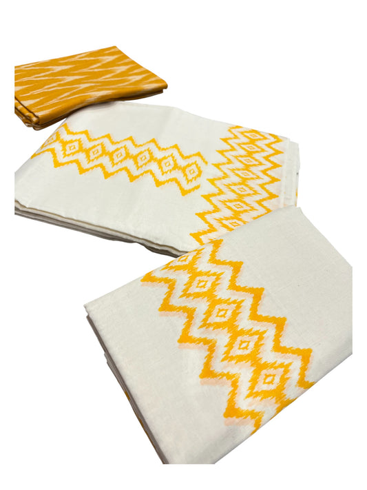 Southloom Ikat Design Yellow Printed Set Mundu with Blouse Piece 2.80Mtrs