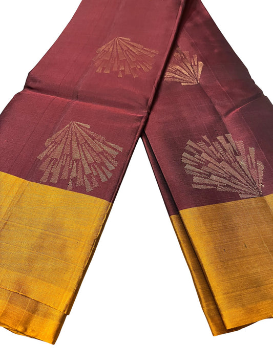 Southloom Pure Handloom Kanchipuram Silk Saree with Butta Work (Maroon & Yellow)