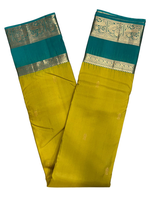 Southloom Pure Handloom Bridal Kanchipuram Silk Saree with Korvai Work (Yellow&Green)
