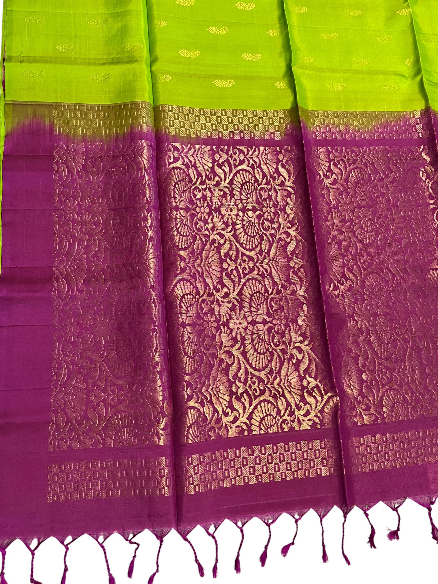 Southloom Pure Handloom Kanchipuram Silk Saree with Butta Work (Purple & Green)