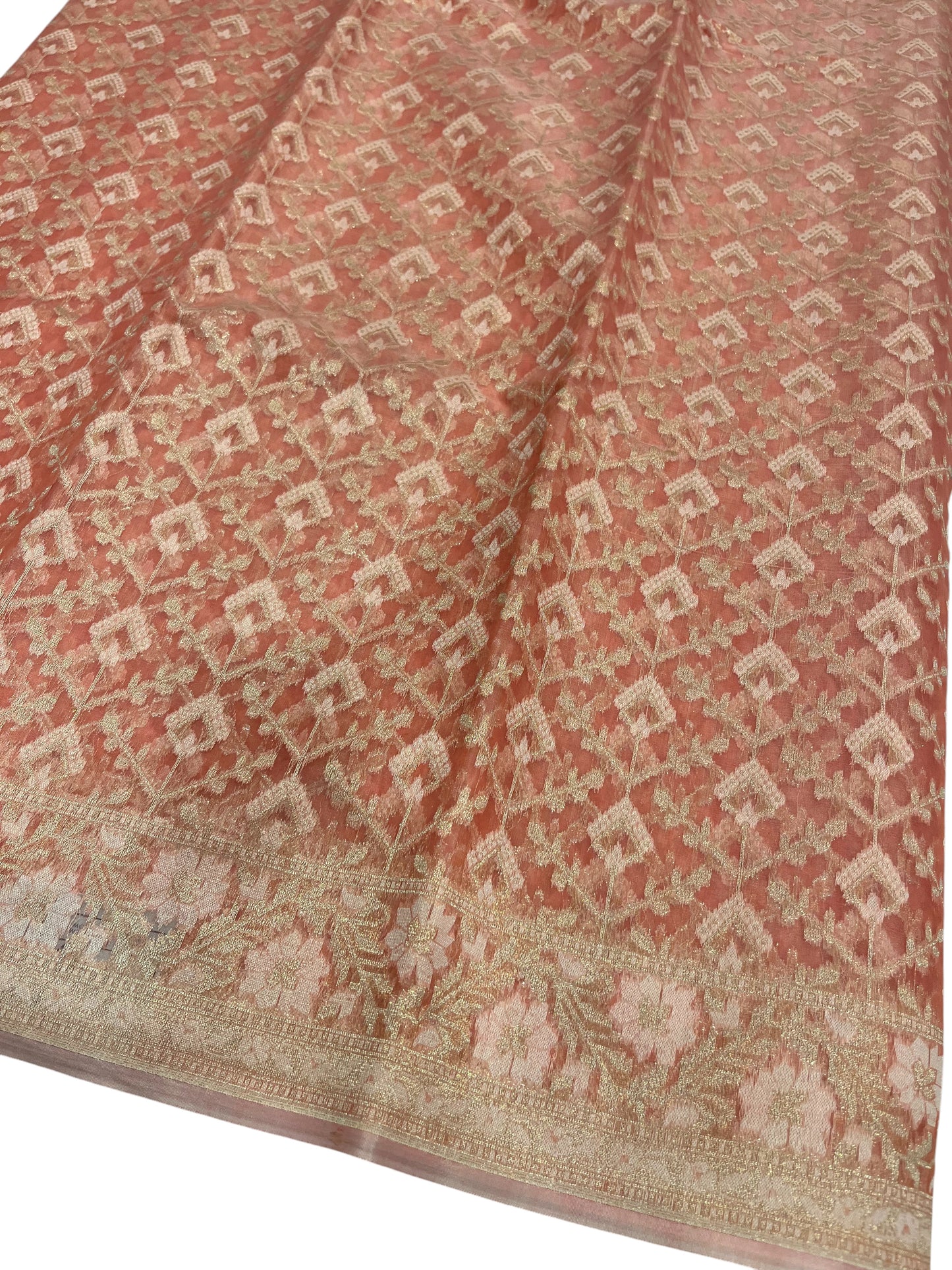 Southloom Cotton Banarasi Silk Saree with Woven Work on Body and Borders (Peach)