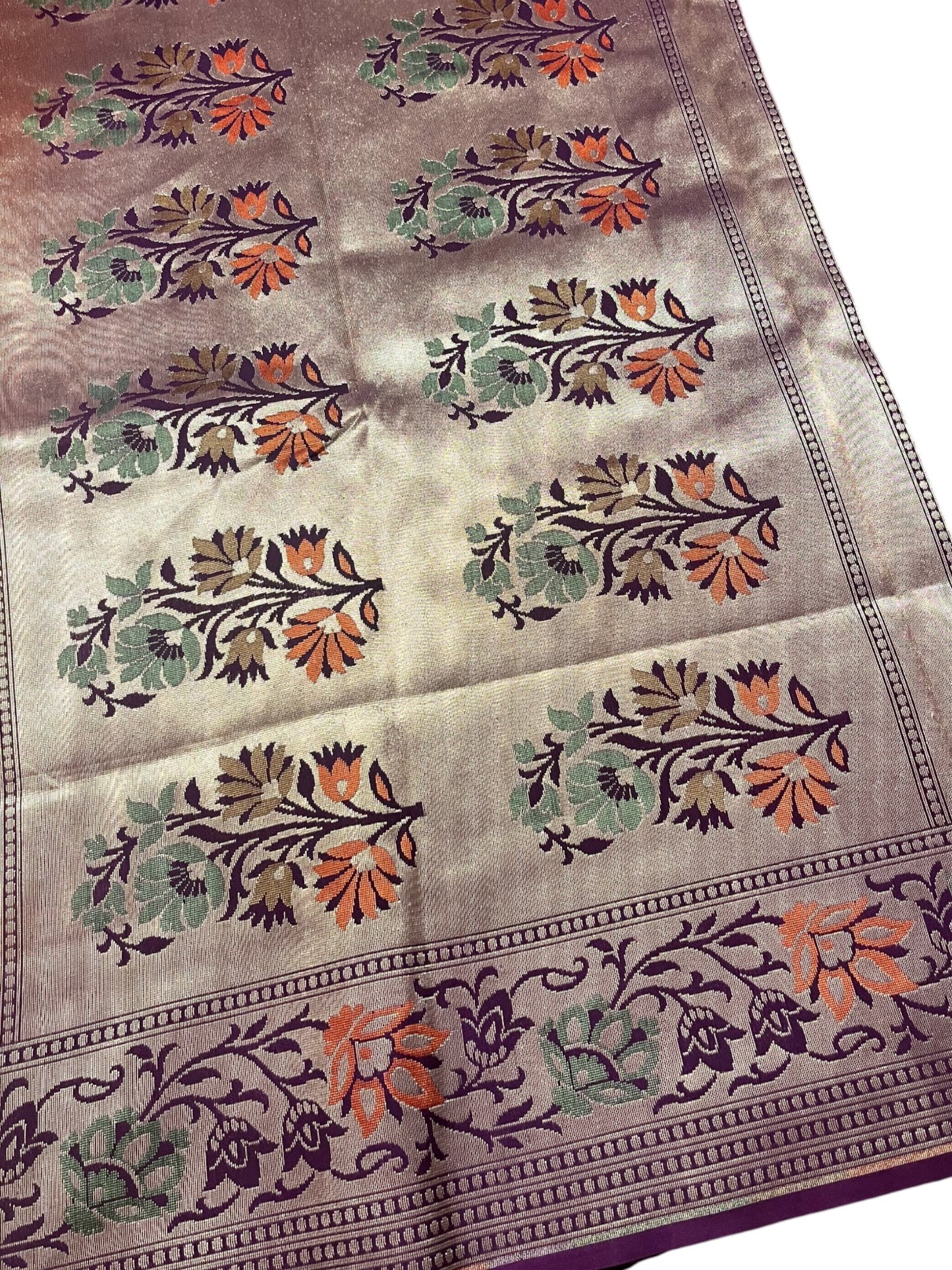 Southloom Pure Banarasi Silk Saree with Woven Work on Body and Borders (Maroon & Violet)