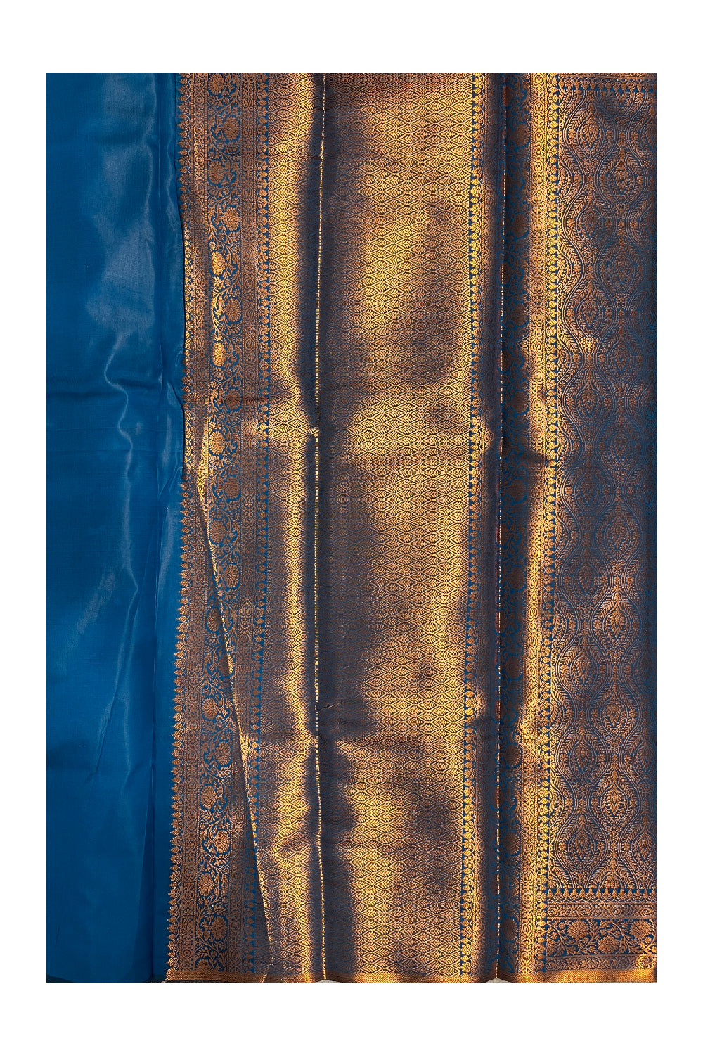 Southloom Banarasi Silk Brocade Bridal Saree WIth Woven Borders And Blouse Piece in Blue And Gold
