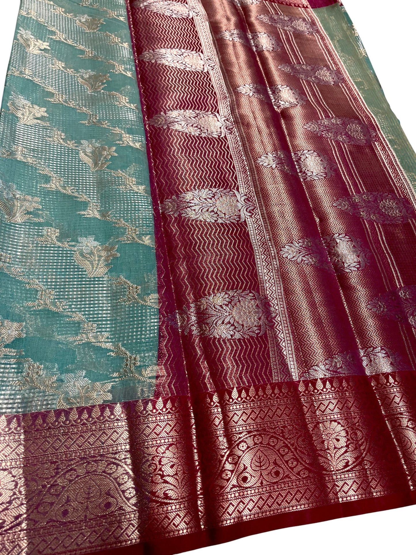 Southloom Tissue Banarasi Silk Saree with Woven Work on Body and Borders (Blue)