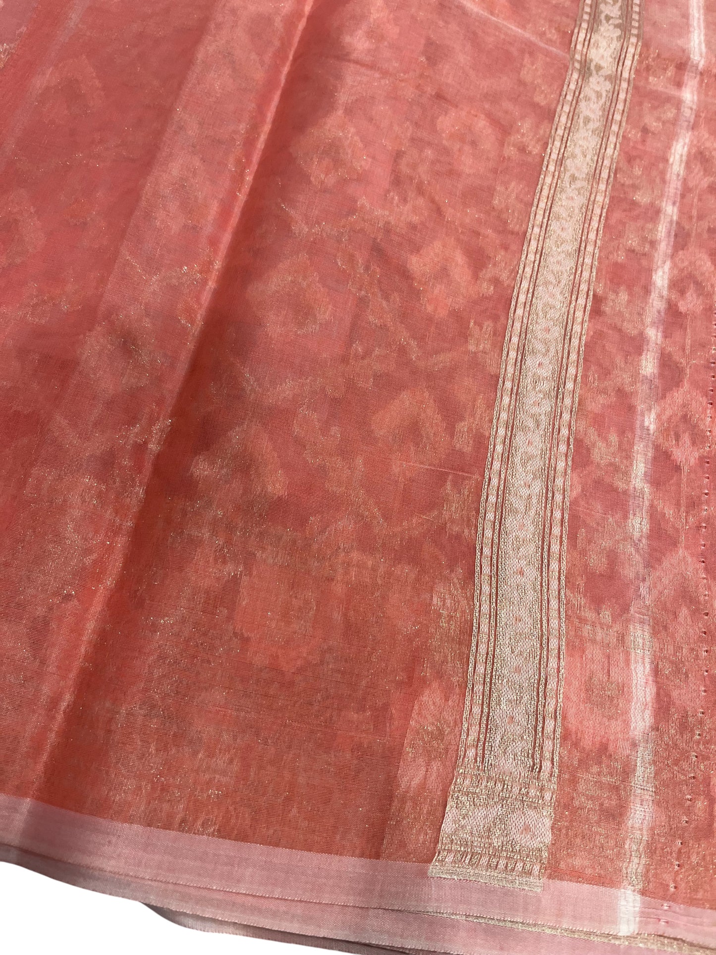 Southloom Cotton Banarasi Silk Saree with Woven Work on Body and Borders (Peach)