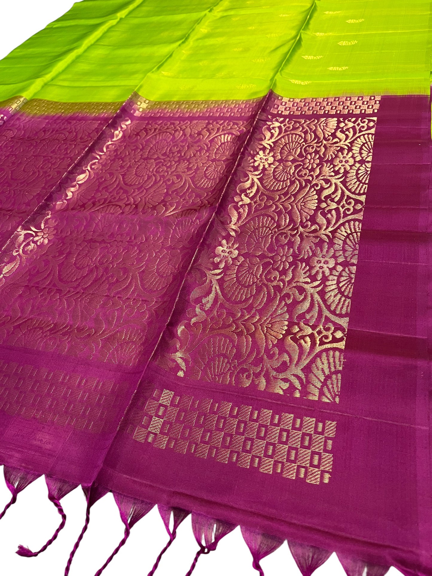 Southloom Pure Handloom Kanchipuram Silk Saree with Butta Work (Purple & Green)