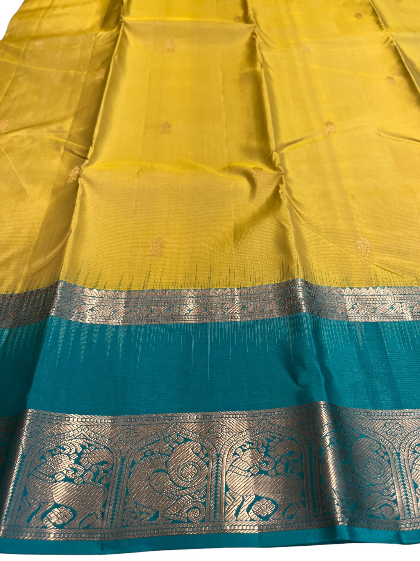 Southloom Pure Handloom Bridal Kanchipuram Silk Saree with Korvai Work (Yellow&Green)