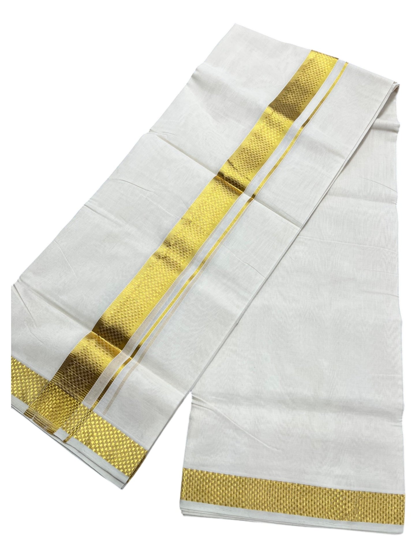 Southloom Premium Handloom Cotton Double Mundu with Gold Paa Neythu Border