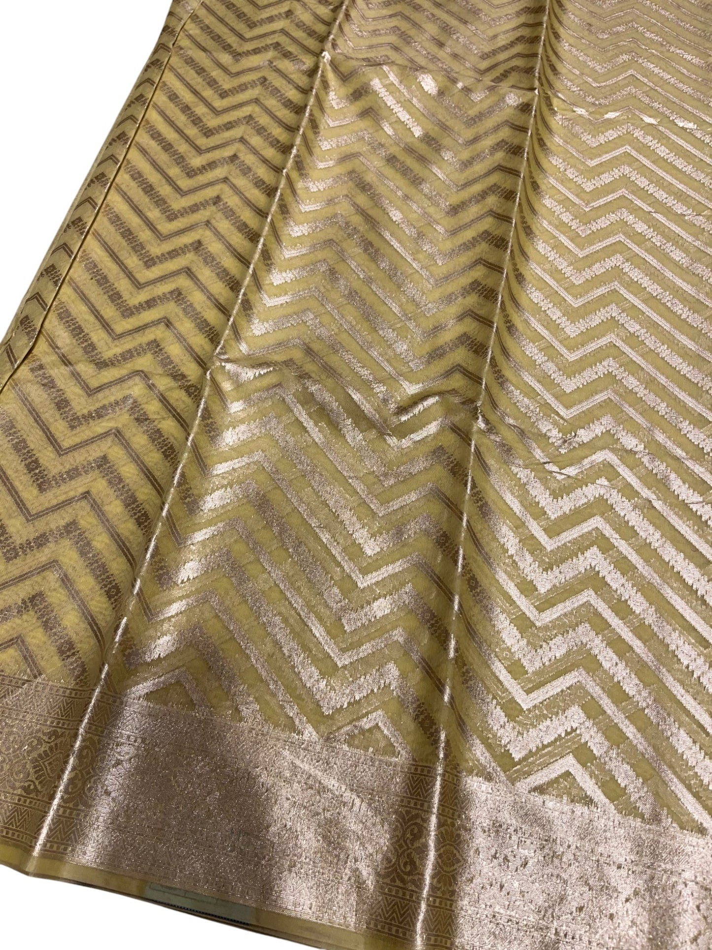Southloom Cotton Banarasi Silk Saree with Woven Work on Body and Borders (Yellow)