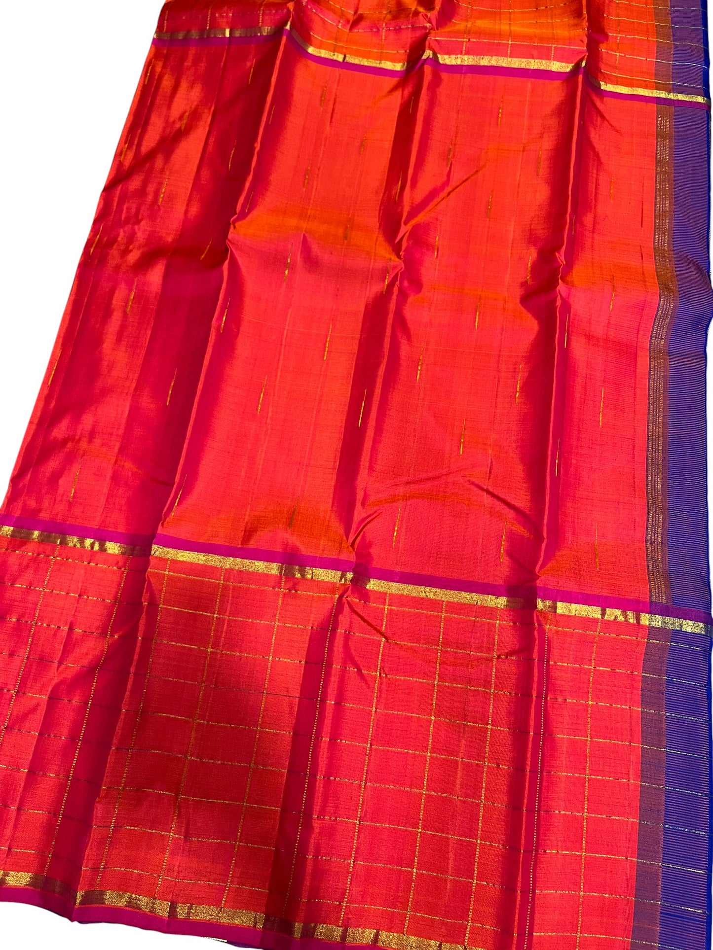 Southloom Premium Bridal Handloom Kanchipuram Silk Saree (Orange& Blue )