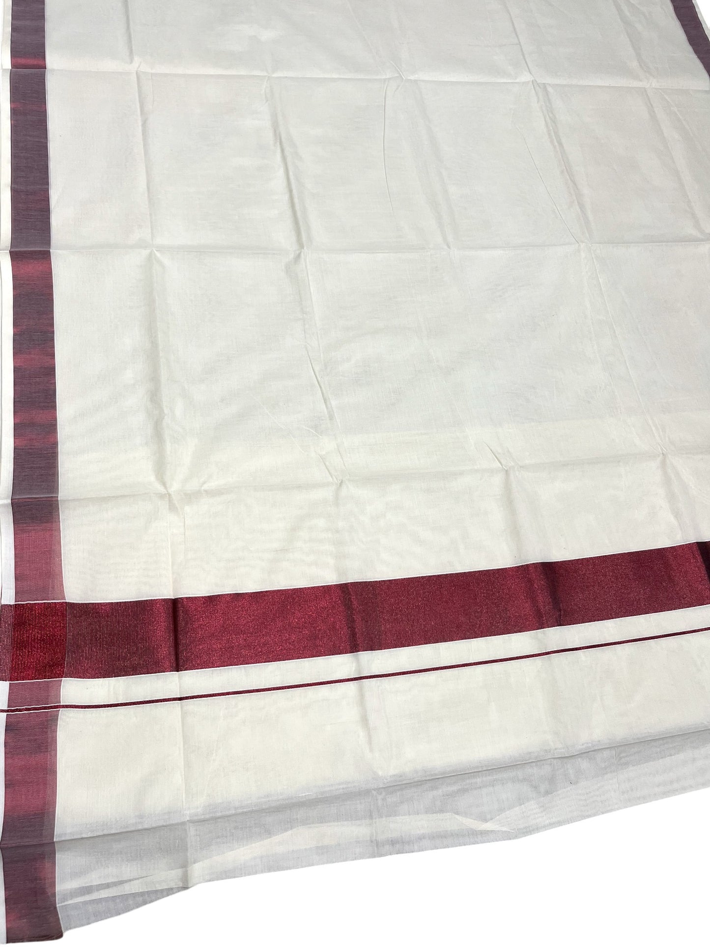 Southloom Kerala Pure Cotton Plain Kasavu Saree with Maroon Border