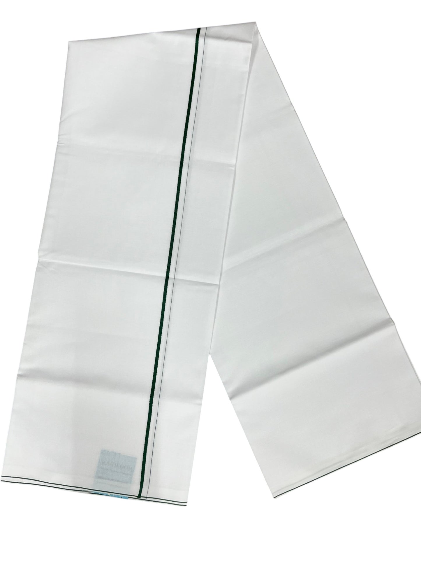 Southloom Pure White Cotton Single Mundu with Green Border (South Indian Kerala Dhoti)