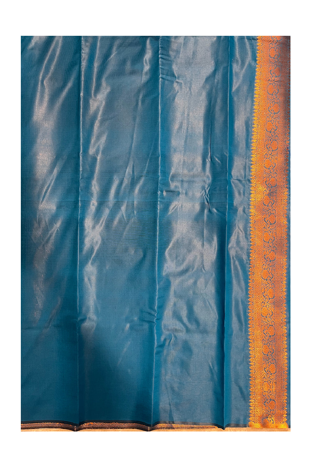 Southloom Banarasi Silk Brocade Bridal Saree WIth Woven Borders And Blouse Piece in Blue And Gold