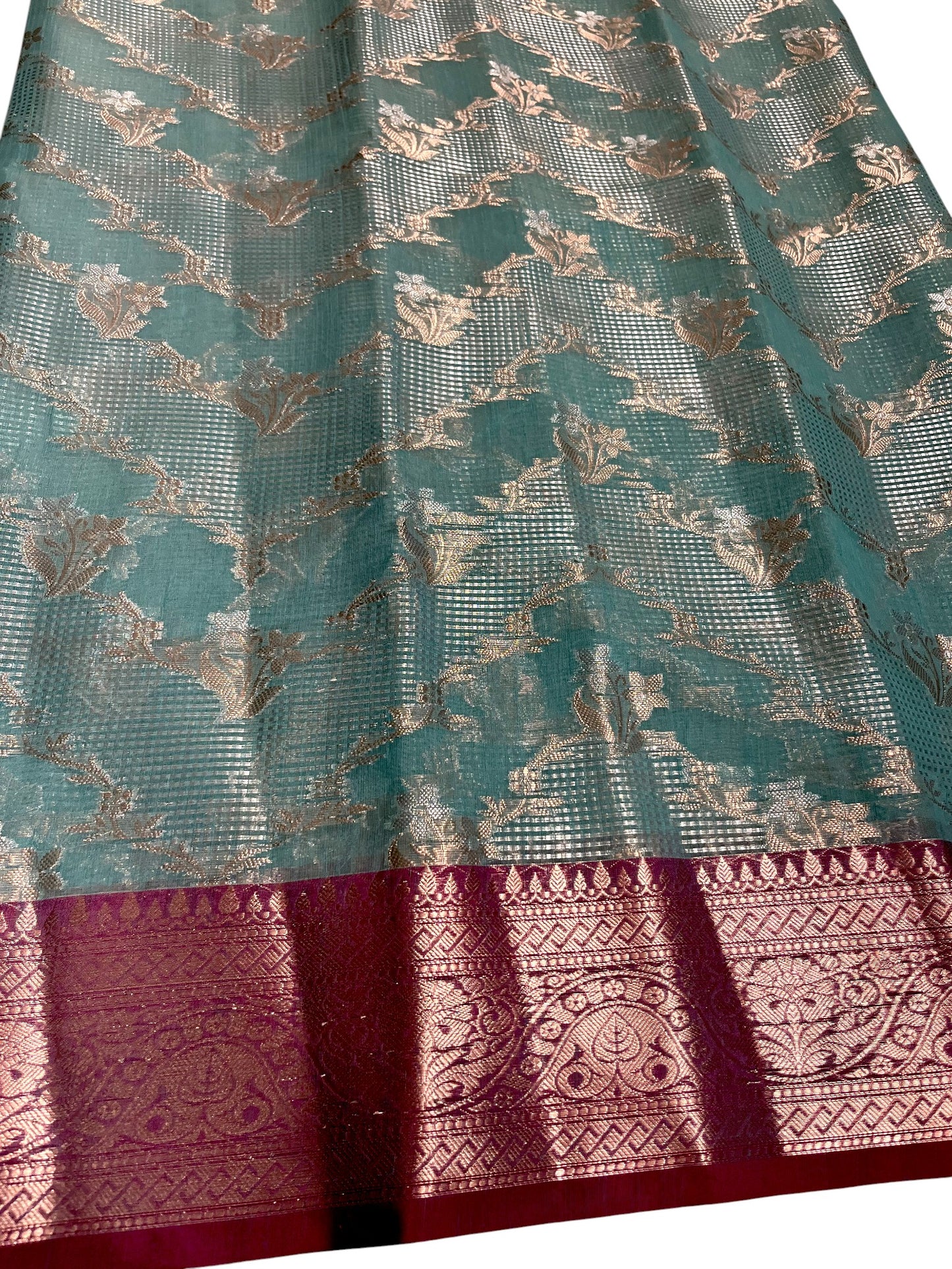 Southloom Tissue Banarasi Silk Saree with Woven Work on Body and Borders (Blue)