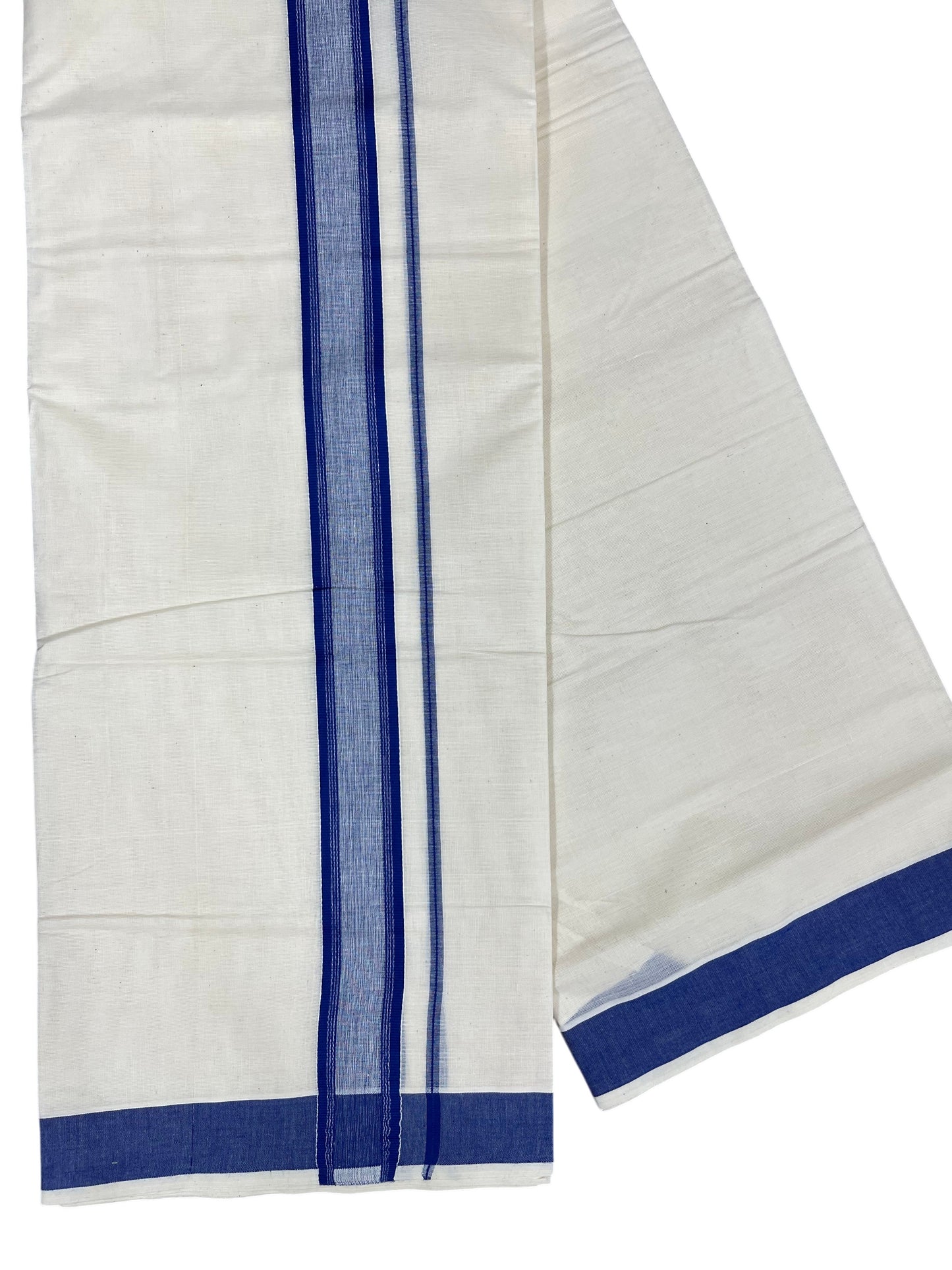 Southloom Kerala Pure Cotton Double Mundu with Blue Border (South Indian Kerala Dhoti)