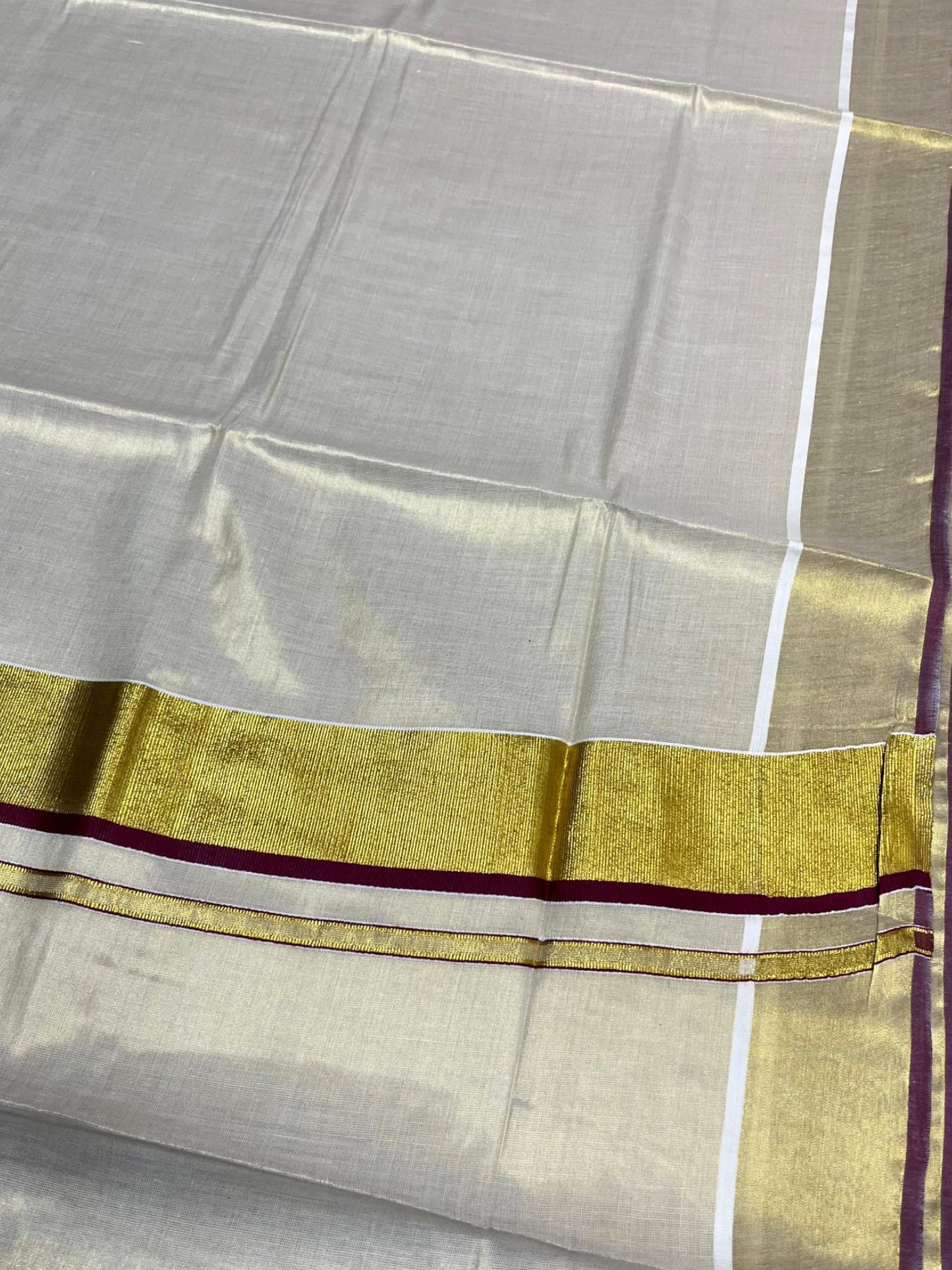 Southloom Kerala Tissue Kasavu Plain Saree With Maroon Border