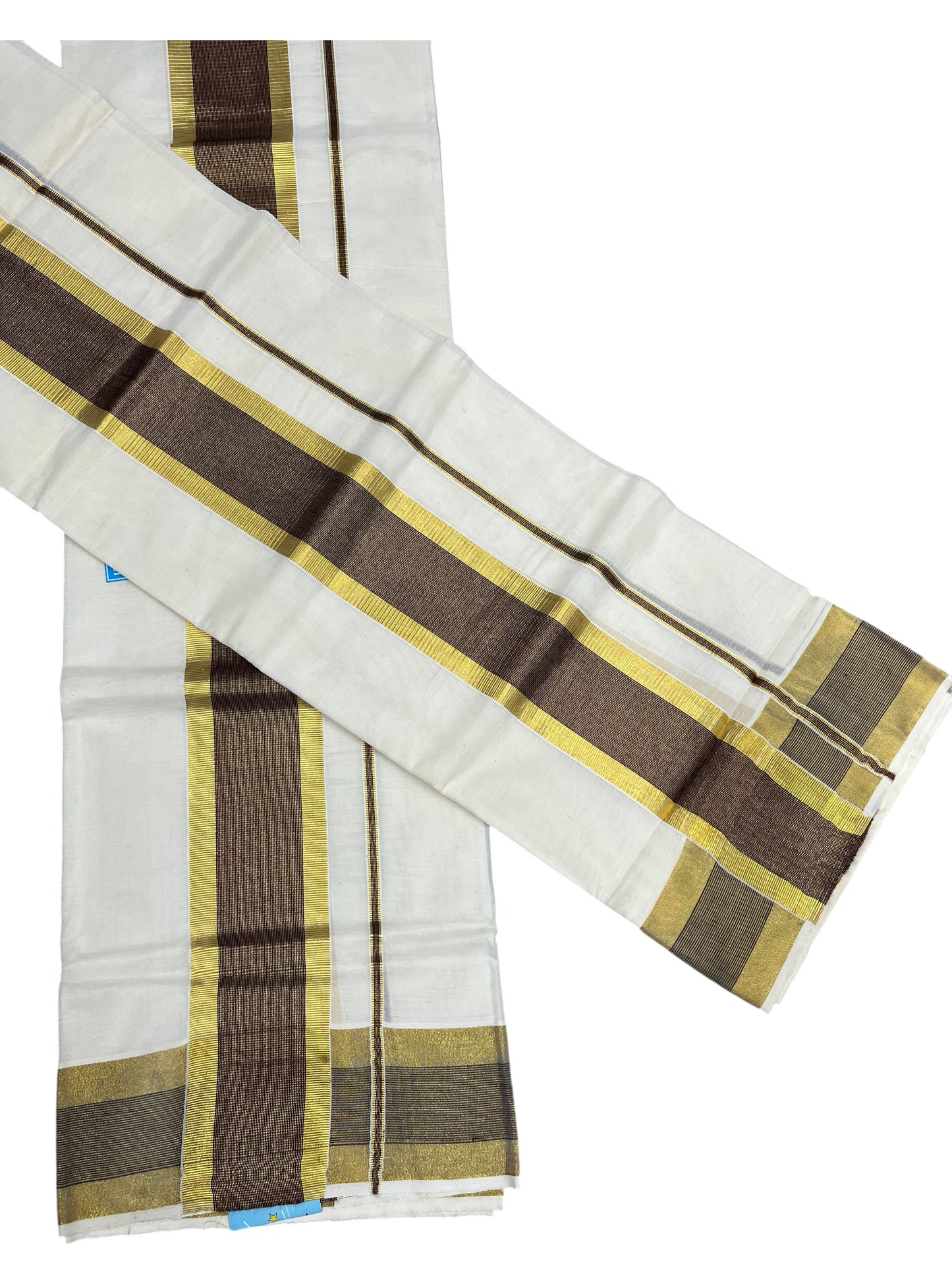 Southloom Pure Cotton Kerala Single Set Mundu (Mundum Neriyathum) with Brown and Kasavu Border 2.80 Mtrs SLKK