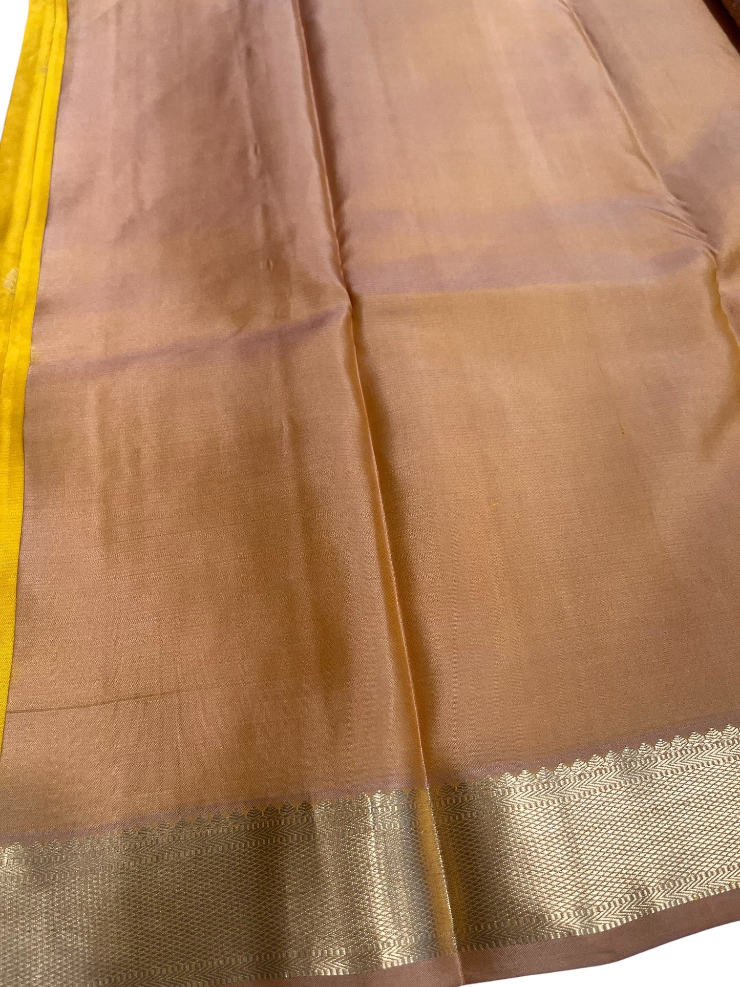Southloom Pure Handloom Bridal Kanchipuram Silk Saree with Korvai Work(Yellow&Beige)
