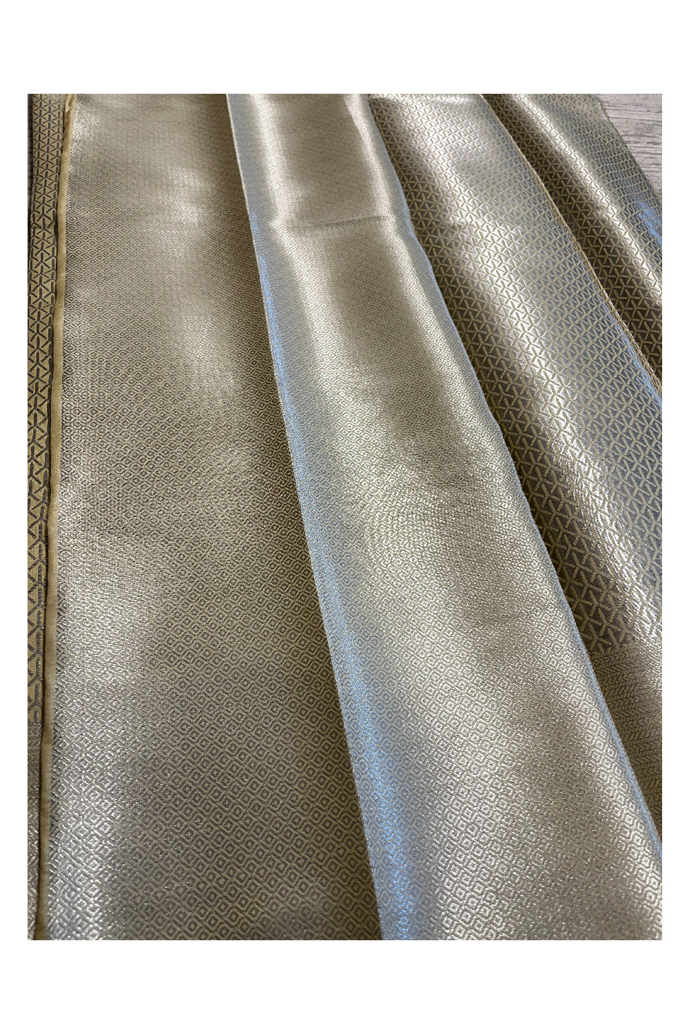 Southloom Banarasi Silver Zari Brocade Work Silk Saree in Beige Pastel Shade