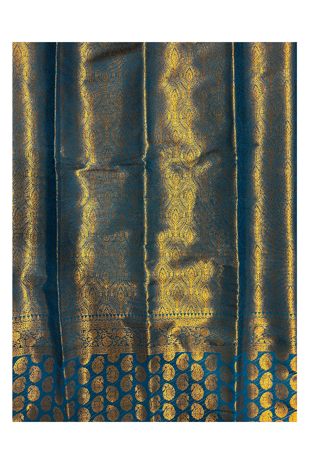 Southloom Banarasi Silk Brocade Bridal Saree WIth Woven Borders And Blouse Piece in Blue And Gold