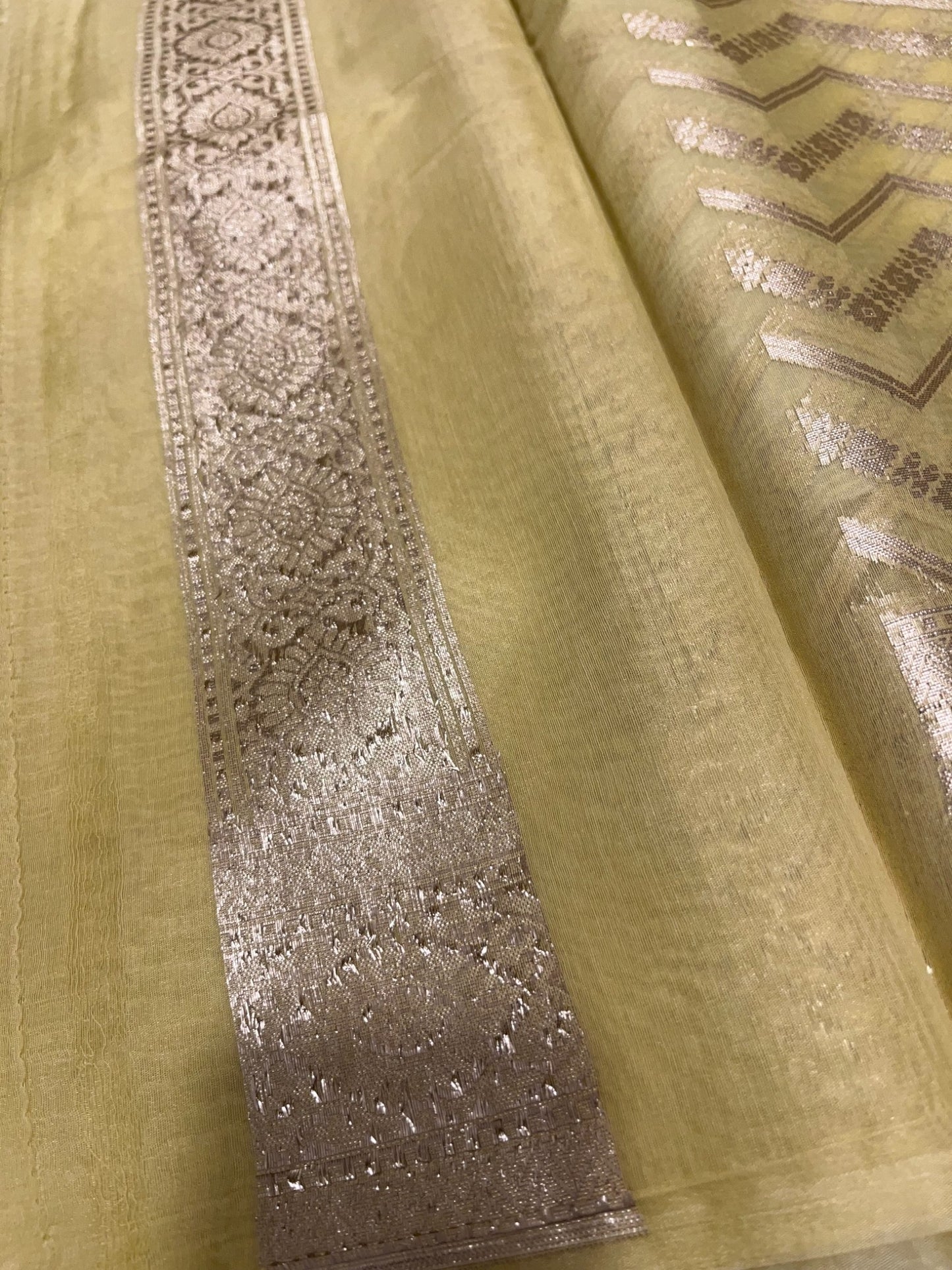 Southloom Cotton Banarasi Silk Saree with Woven Work on Body and Borders (Yellow)