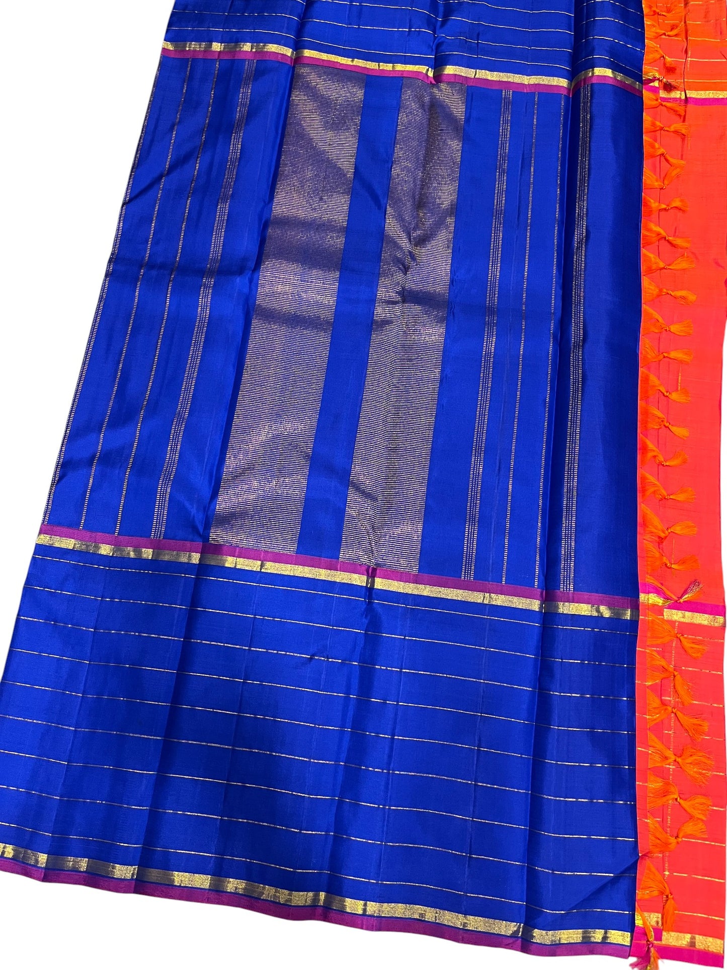 Southloom Premium Bridal Handloom Kanchipuram Silk Saree (Orange& Blue )