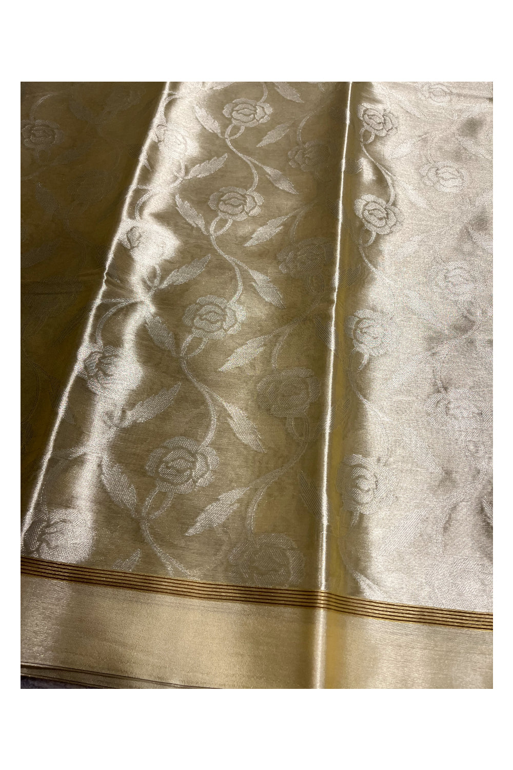 Southloom Tissue Silk Saree with Woven Work on Body and Borders (Golden & Yellow)