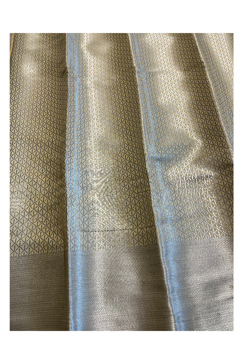 Southloom Banarasi Silver Zari Brocade Work Silk Saree in Beige Pastel Shade