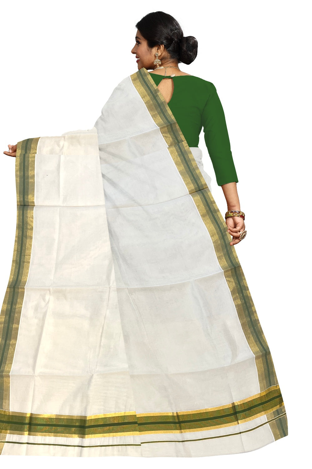 Southloom Pure Cotton Kerala Saree with Kasavu and Olive Green Border