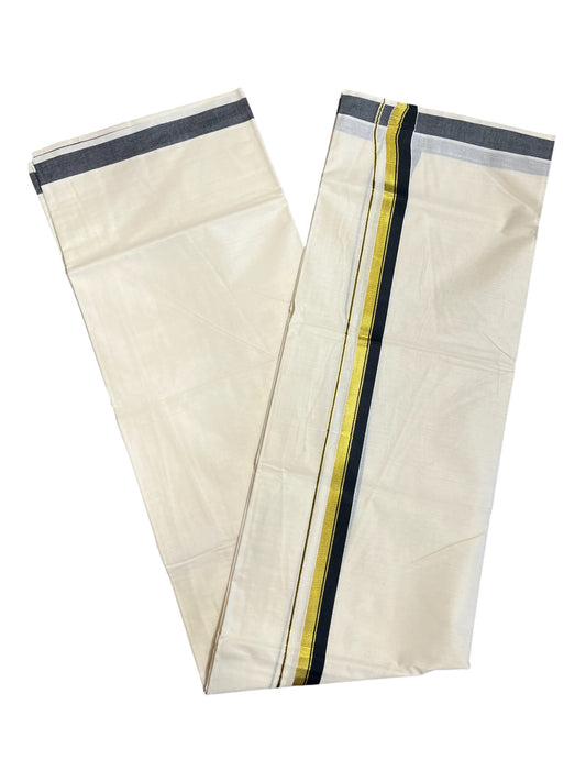 Southloom Pure Cotton Double Mundu With Gold Kasavu & Black Border (South Indian Kerala Dhoti)