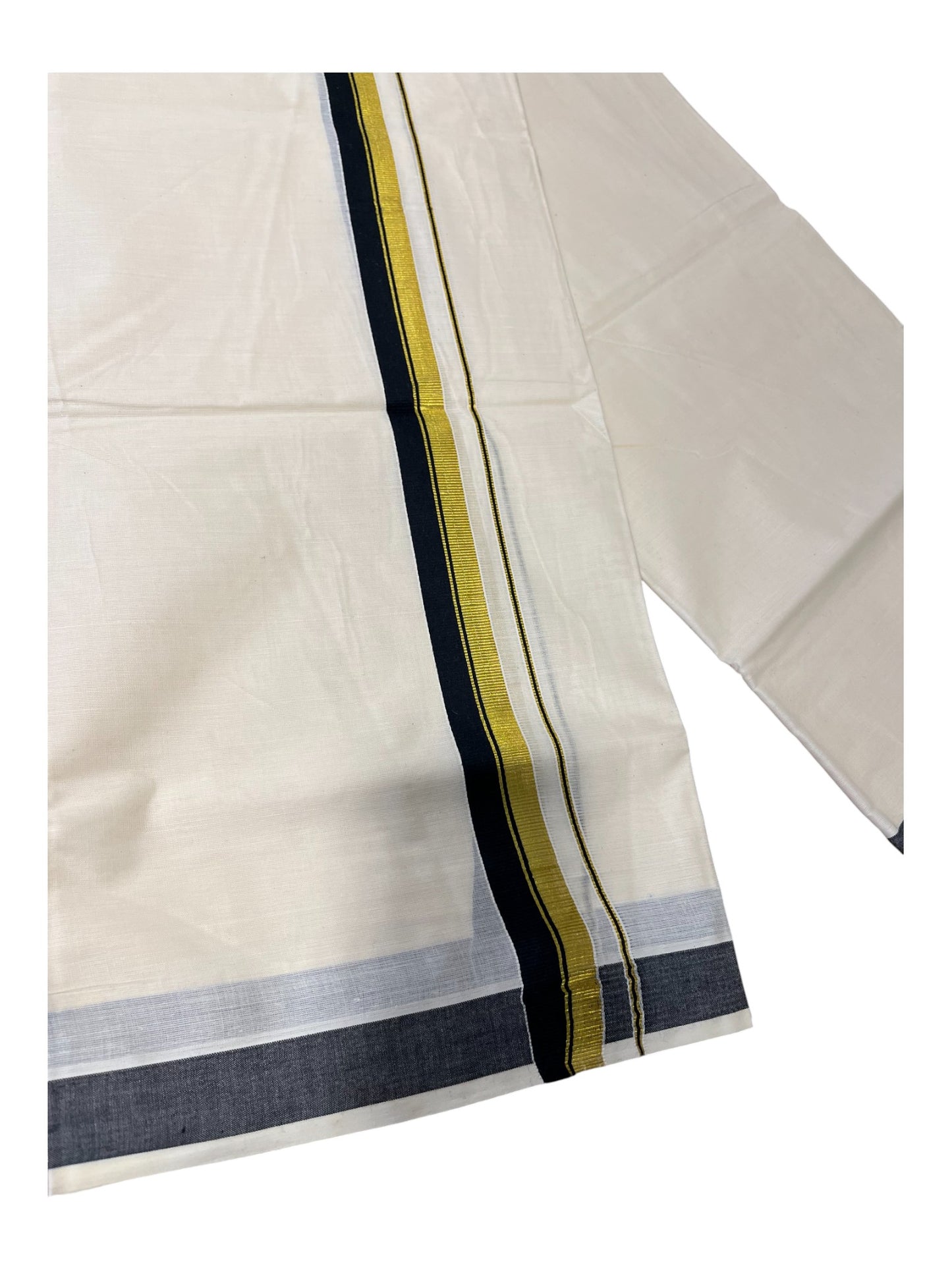 Southloom Pure Cotton Double Mundu With Gold Kasavu & Black Border (South Indian Kerala Dhoti)