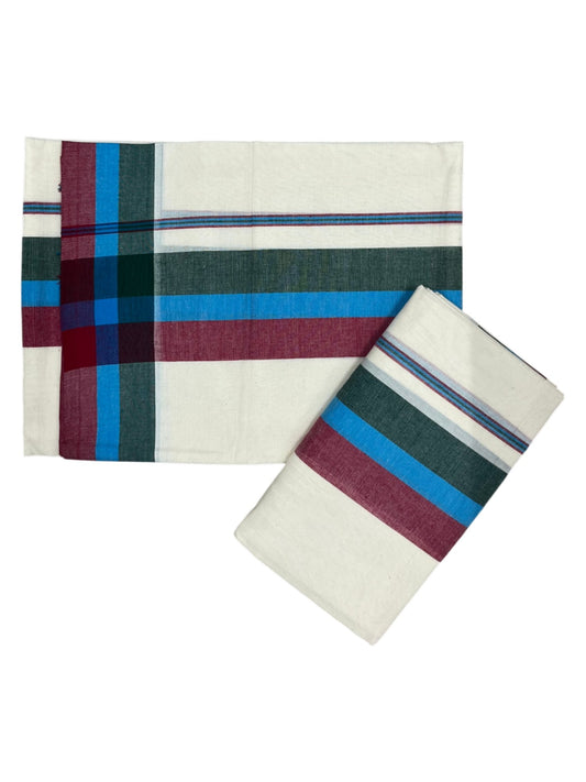 Southloom Pure Cotton Kerala Single Mulloth Set Mundu (Mundum Neriyathum) Red & Green Border in 2.50 mtrs SL243