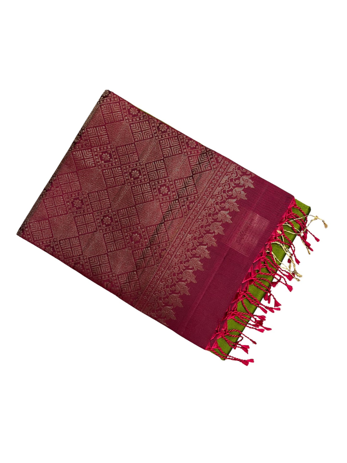 Southloom Pure Handloom Kanchipuram Silk Saree with Butta Work (Green & Maroon)