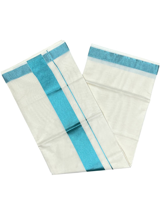 Southloom Kerala Pure Cotton Plain Kasavu Saree with Blue Border