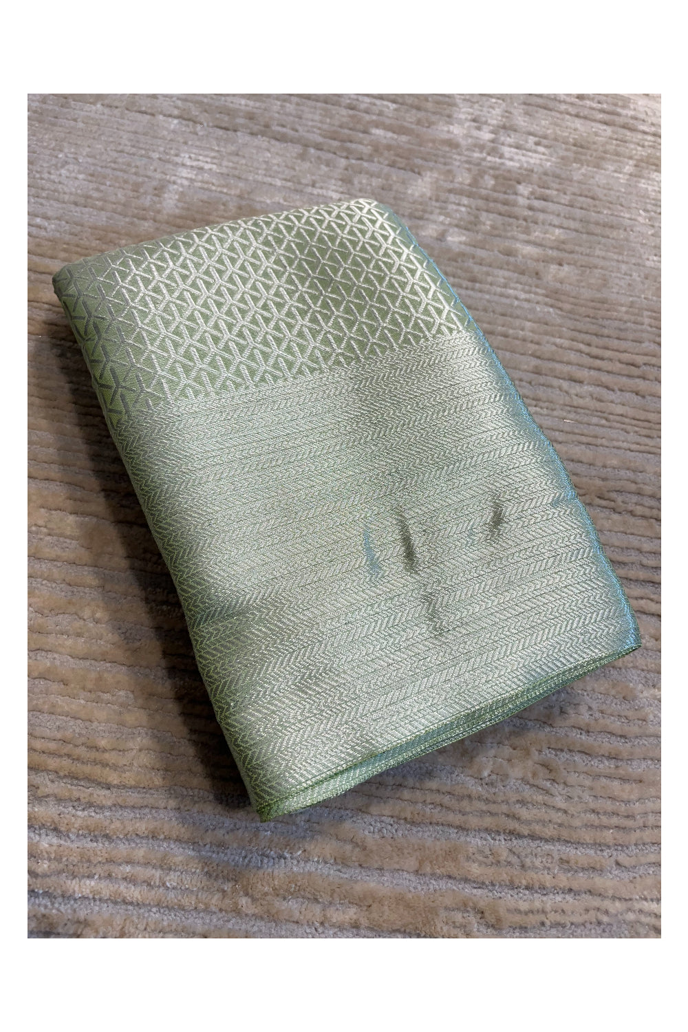Southloom Banarasi Silver Zari Brocade Work Silk Saree in Green Pastel Shade