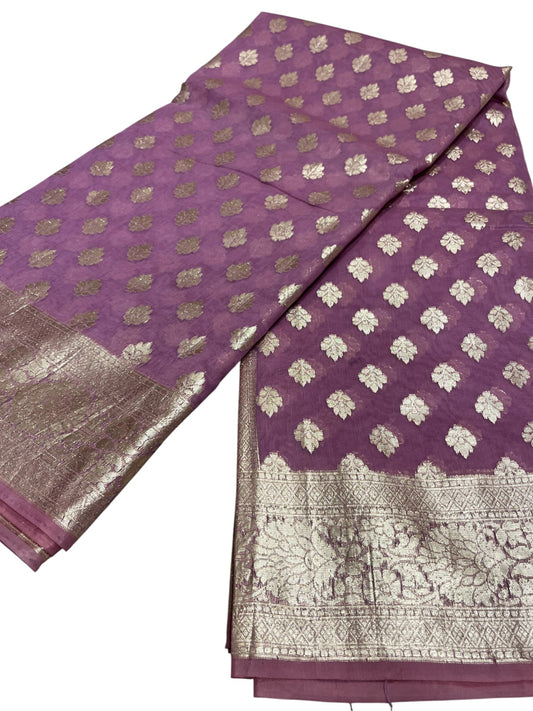Southloom Cotton Banarasi Silk Saree with Woven Work on Body and Borders (Lavender)