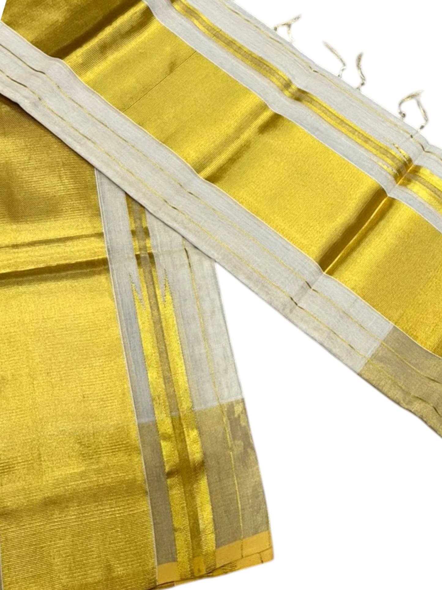Southloom Premium Tissue Strips Handloom Set Mundu with Chuttikara Kasavu And 4 Inch Golden Border (2.80 Mtr)