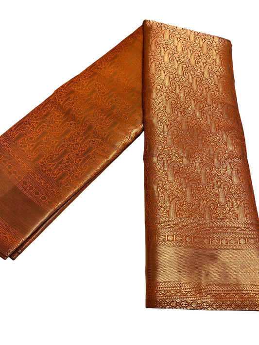 Southloom Brocade Silk Bridal Saree WIth Woven Borders in Bridal Orange With Matching Pallu